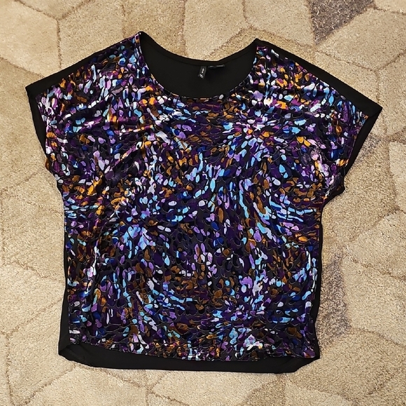 Nwot New Directions Multi Colored Velvet Cap Sleeve Blouse - Picture 1 of 2
